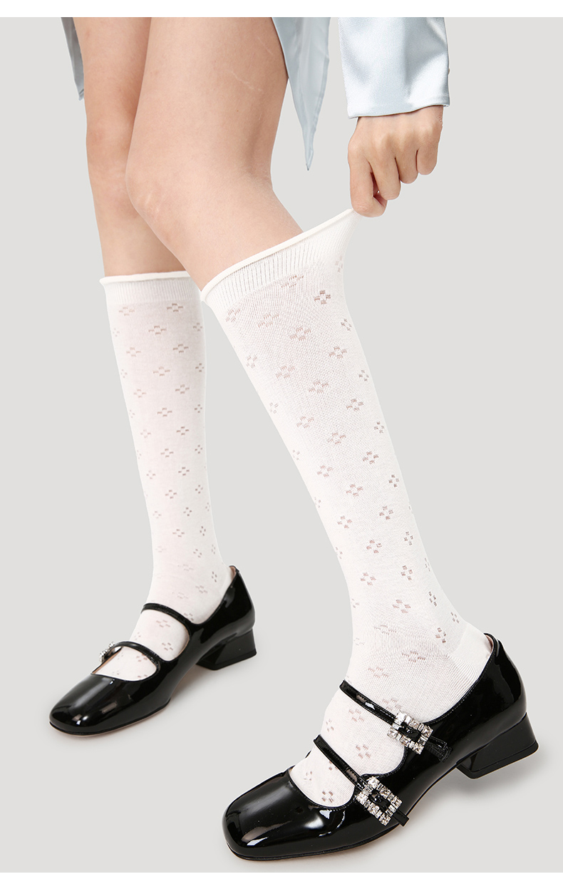LL Socks Women White Crew Socks Intoxicated by the Sun Dots Solid Color Socks 1 Pairs