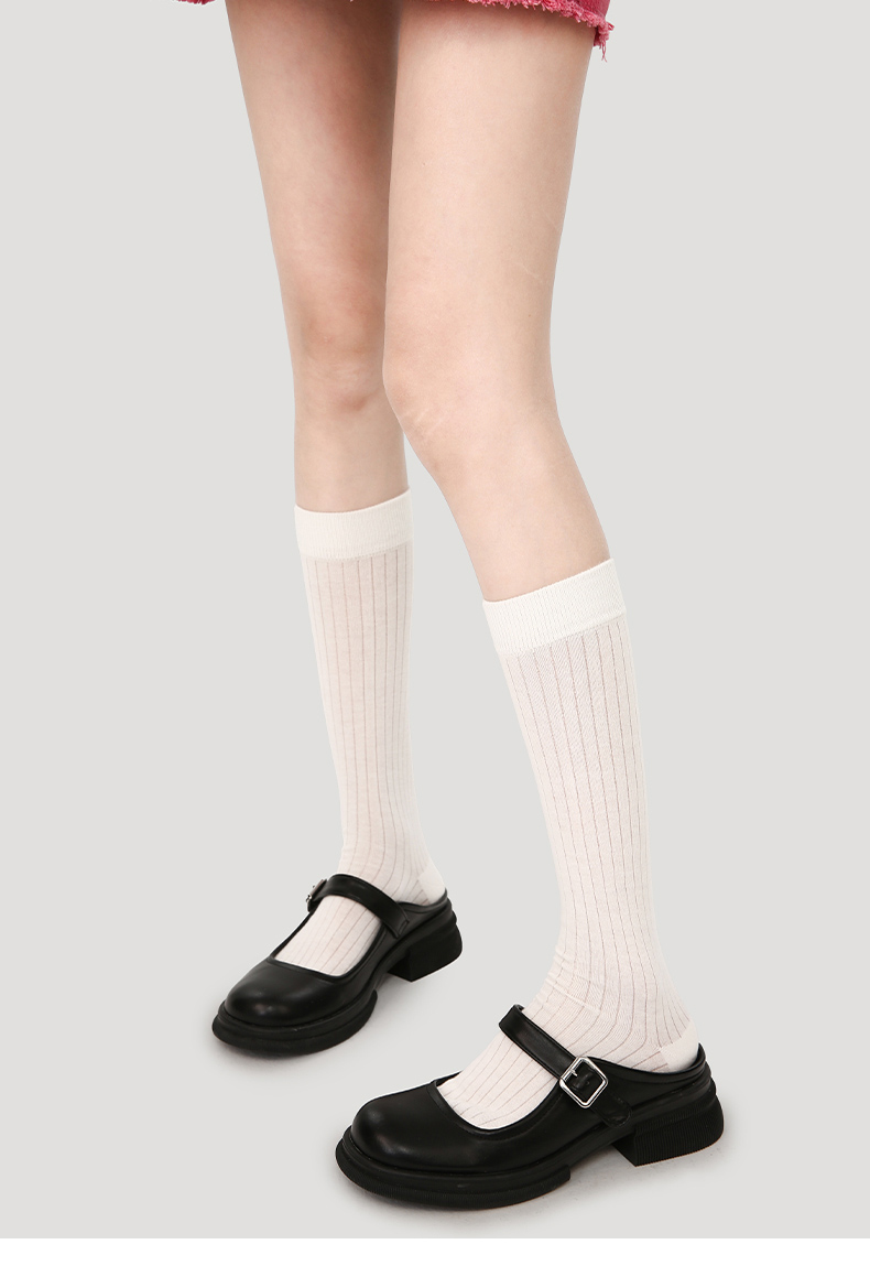 LL Socks Women White Crew Socks Mountain Island White Tea Solid Color striped Socks 1 Pairs