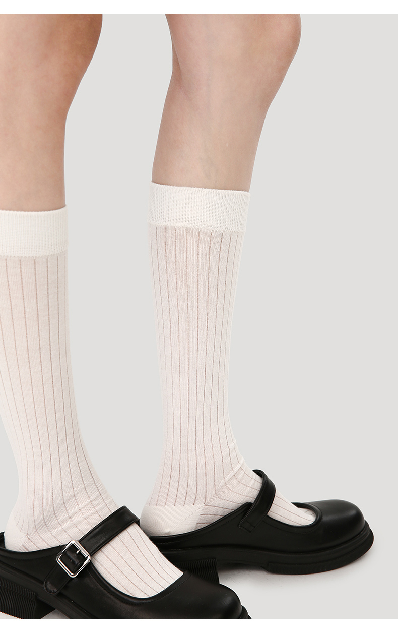 LL Socks Women White Crew Socks Mountain Island White Tea Solid Color striped Socks 1 Pairs