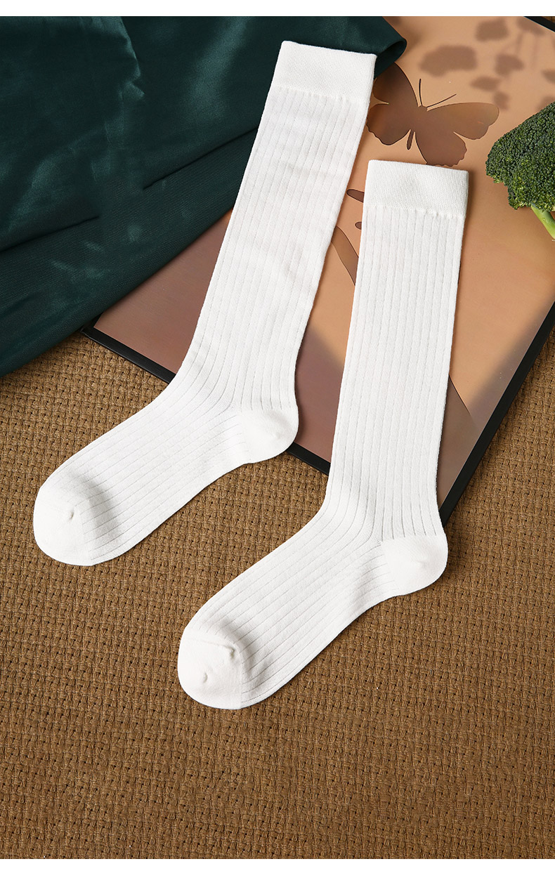 LL Socks Women White Crew Socks Mountain Island White Tea Solid Color striped Socks 1 Pairs