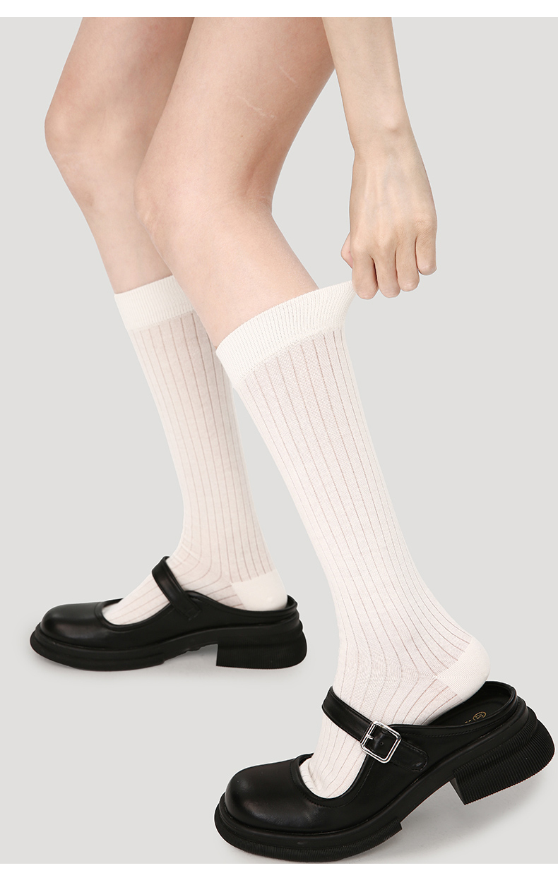 LL Socks Women White Crew Socks Mountain Island White Tea Solid Color striped Socks 1 Pairs