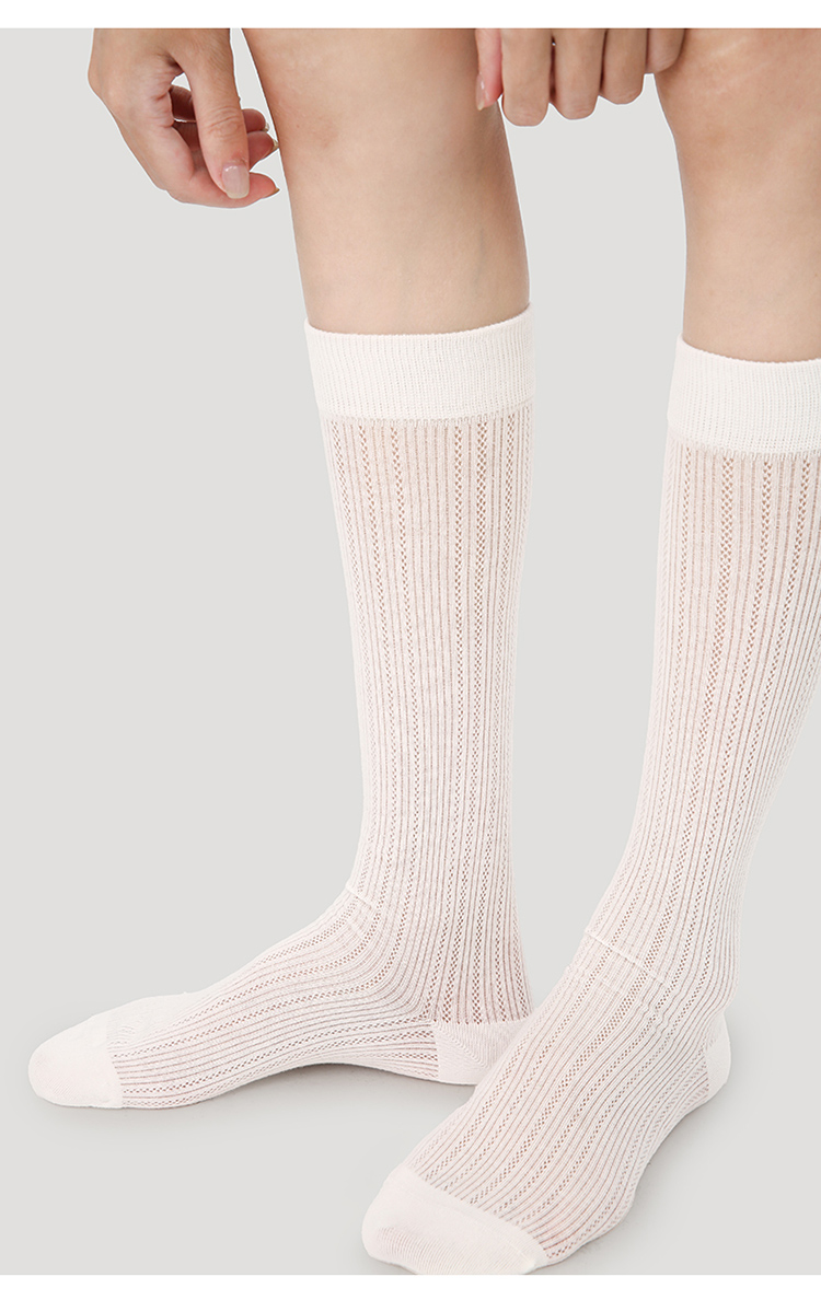 LL Socks Women White Crew Socks Tidal Code Stripes Hollow Socks 1 Pairs