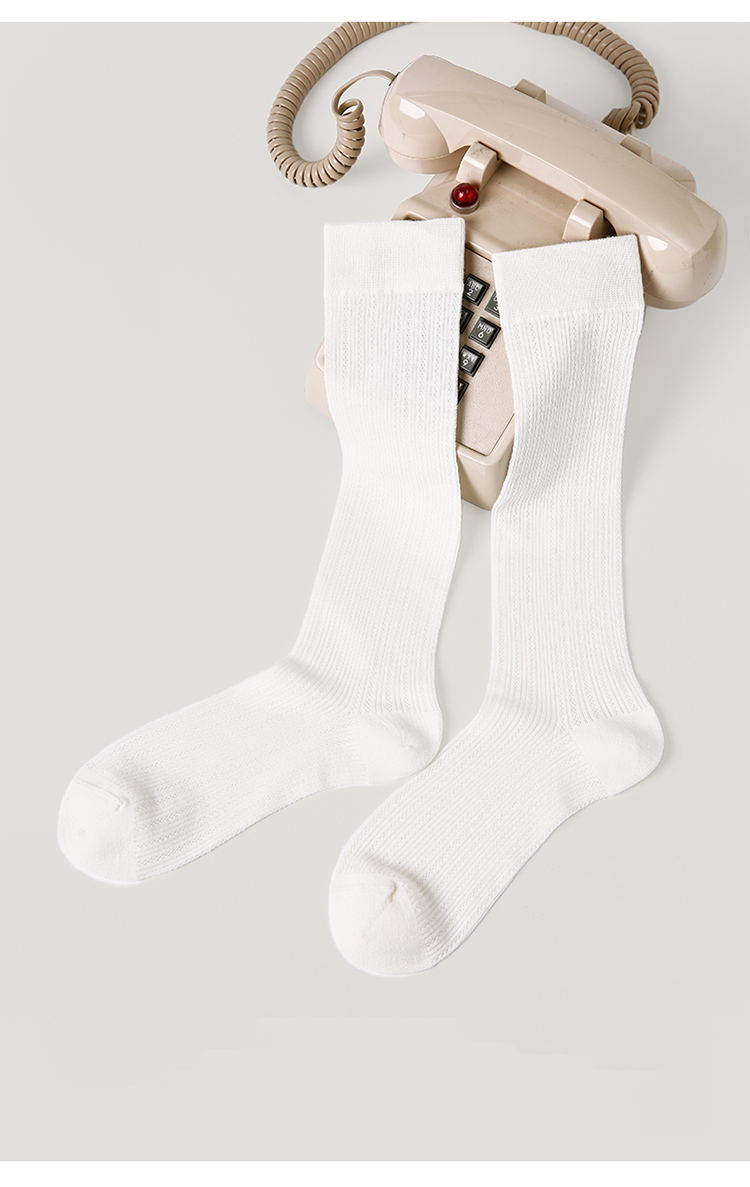 LL Socks Women White Crew Socks Tidal Code Stripes Hollow Socks 1 Pairs