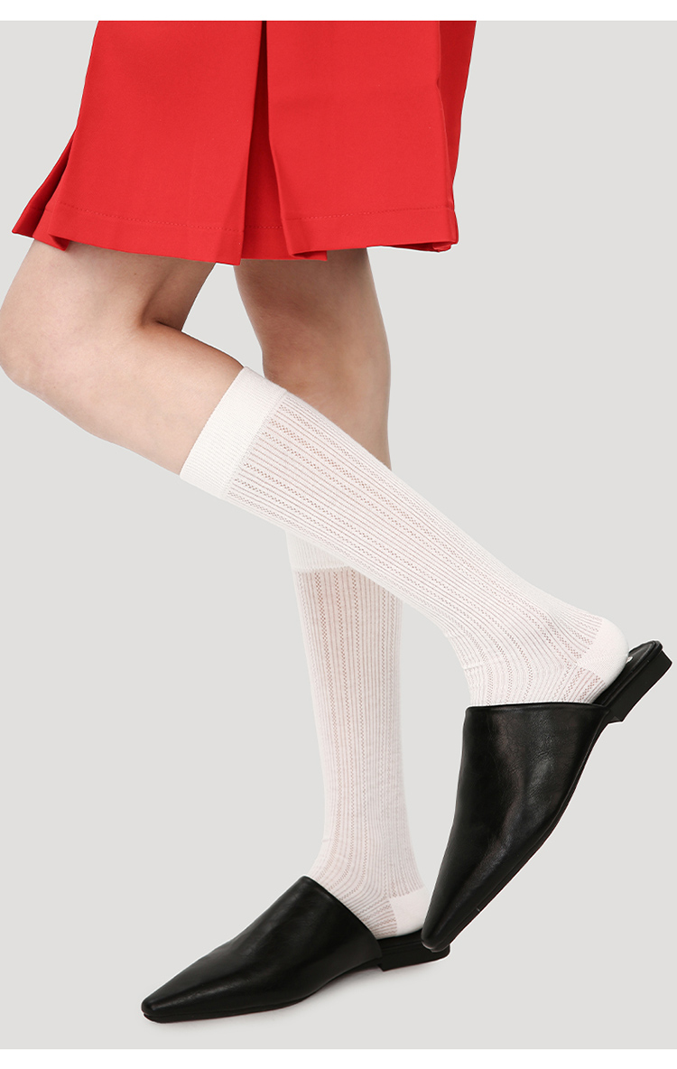 LL Socks Women White Crew Socks Tidal Code Stripes Hollow Socks 1 Pairs