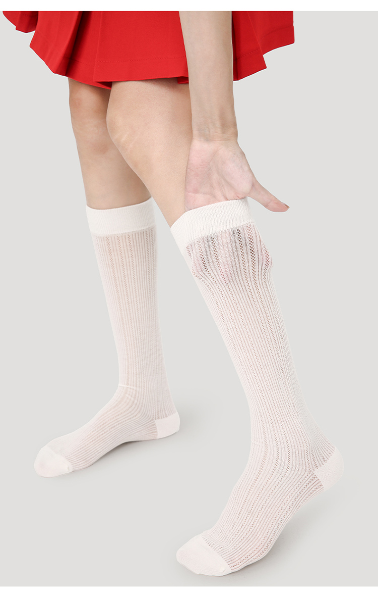 LL Socks Women White Crew Socks Tidal Code Stripes Hollow Socks 1 Pairs