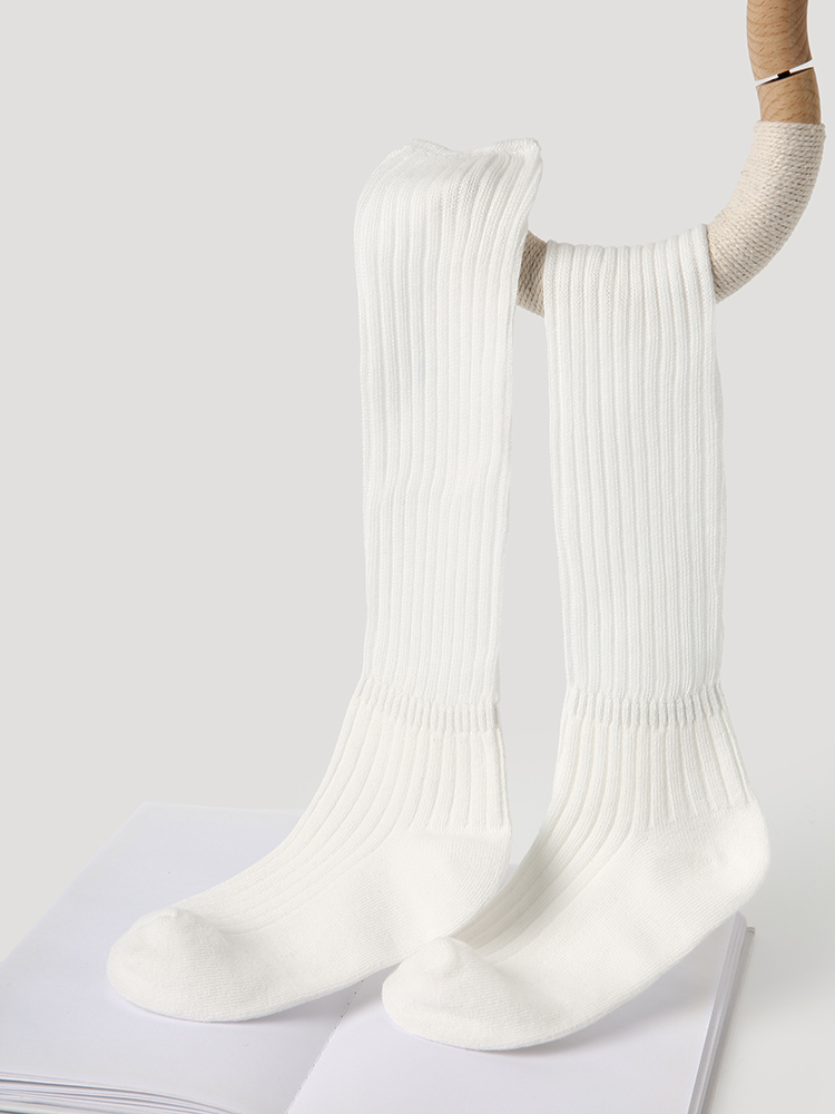 LL Socks Women White Crew Socks Trees in the Solid Color Clouds Stripes Socks 1 Pairs