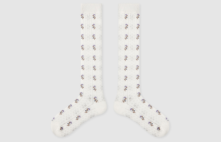 LL Socks Women White Knee High Socks A Bundle of Nightshade Floral Pattern Socks 1 Pairs