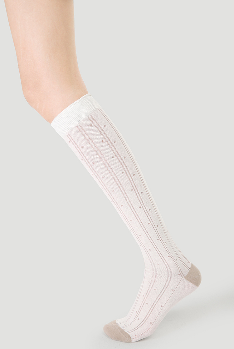 LL Socks Women White Knee High Socks Autumn Twilight Solid Color Dots Socks 1 Pairs