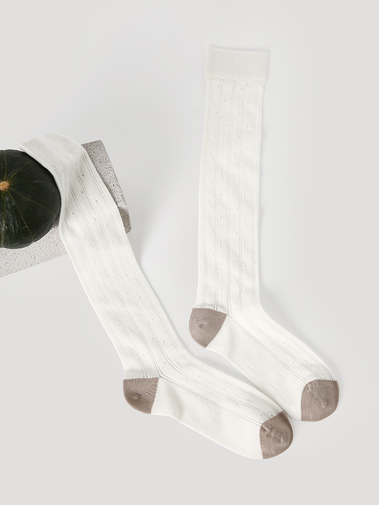 LL Socks Women White Knee High Socks Autumn Twilight Solid Color Dots Socks 1 Pairs