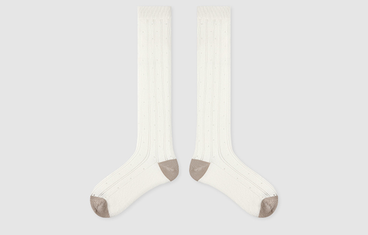 LL Socks Women White Knee High Socks Autumn Twilight Solid Color Dots Socks 1 Pairs