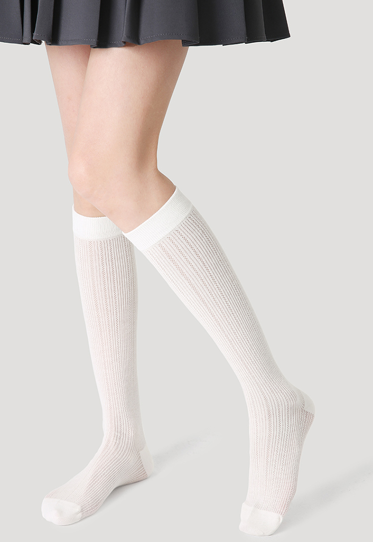 LL Socks Women White Knee High Socks  Evening Orioles Solid Color Stripes Socks 1 Pairs