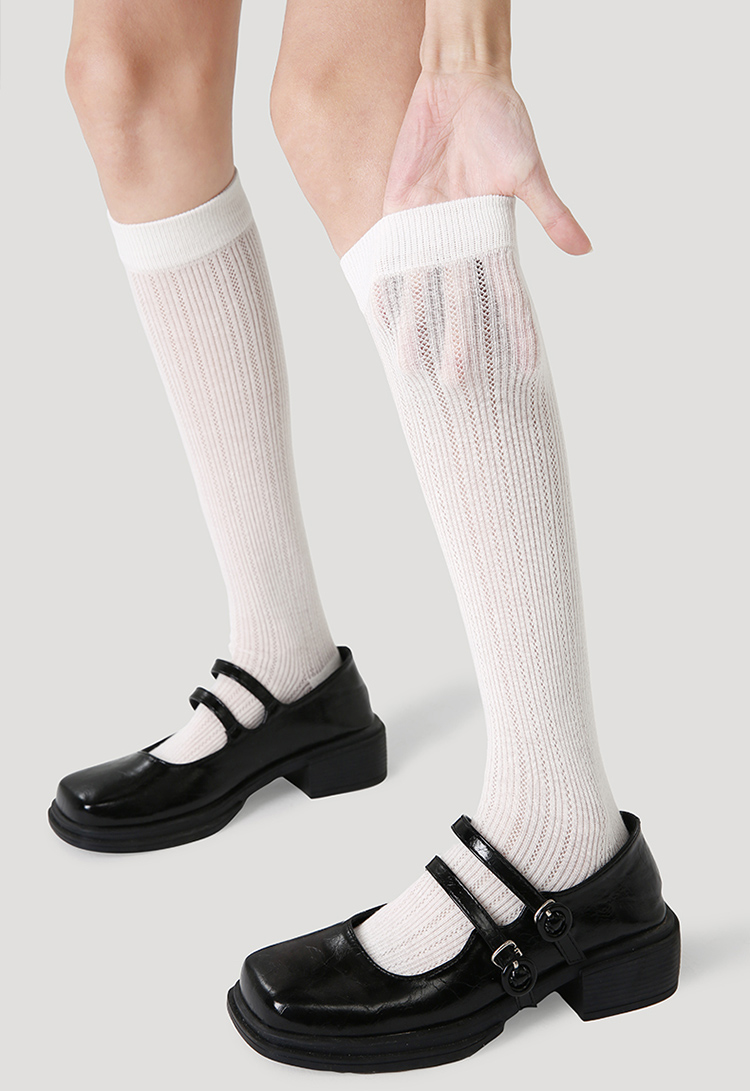LL Socks Women White Knee High Socks  Evening Orioles Solid Color Stripes Socks 1 Pairs