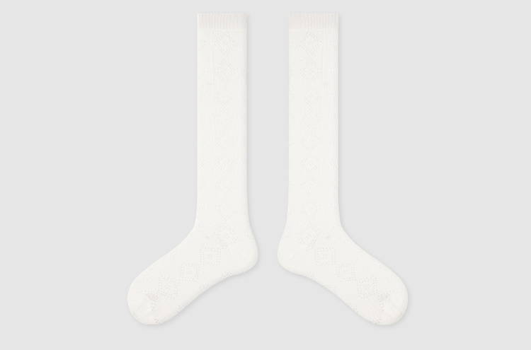 LL Socks Women White Knee High Socks Fleeting Glimpse Solid Color Geometry Socks 1 Pairs