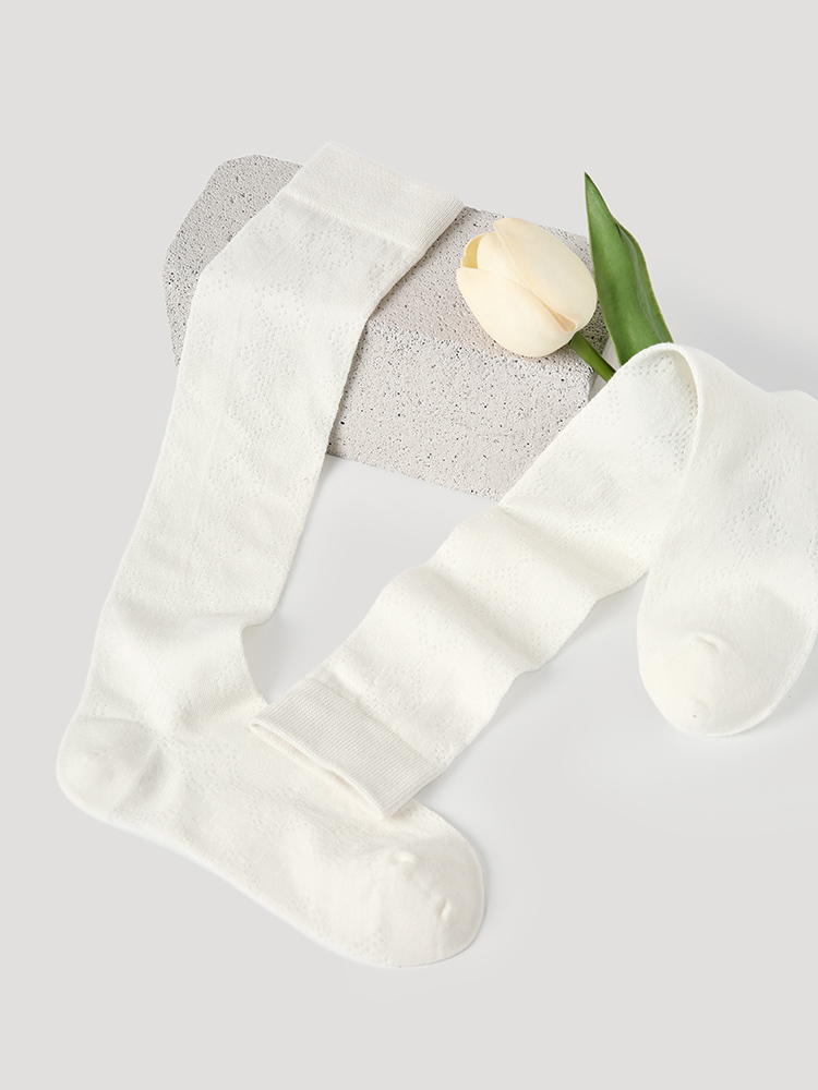 LL Socks Women White Knee High Socks Fleeting Glimpse Solid Color Geometry Socks 1 Pairs