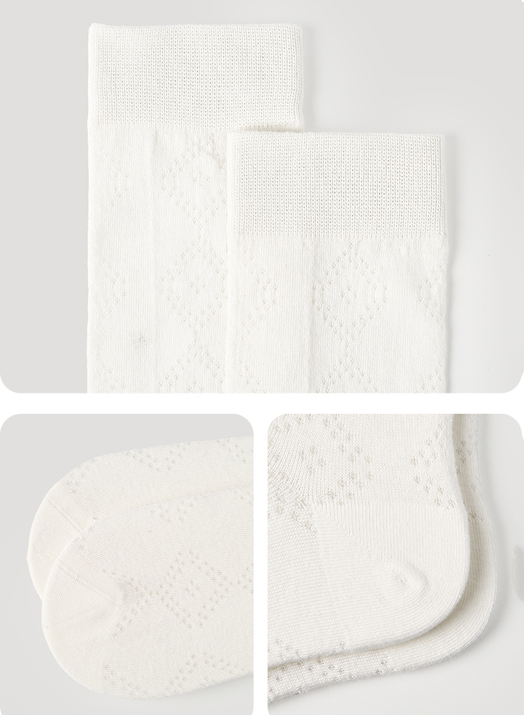 LL Socks Women White Knee High Socks Fleeting Glimpse Solid Color Geometry Socks 1 Pairs