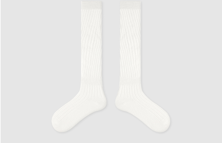 LL Socks Women White Knee High Socks Infinite Isle Solid Color Stripes Socks 1 Pairs