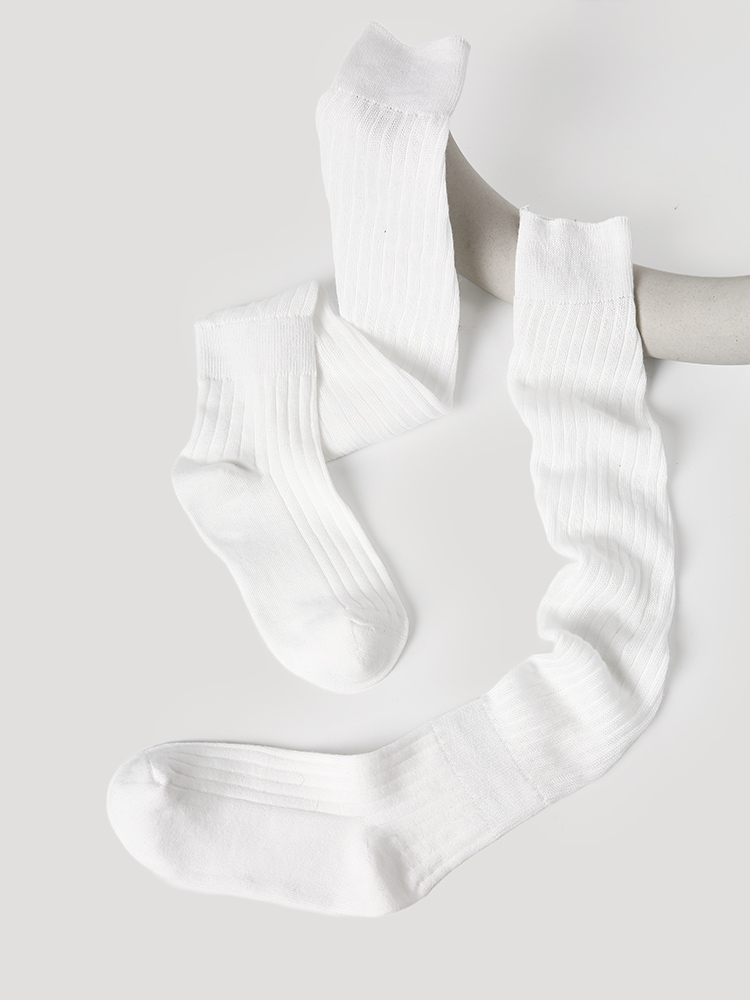 LL Socks Women White Knee High Socks Infinite Isle Solid Color Stripes Socks 1 Pairs