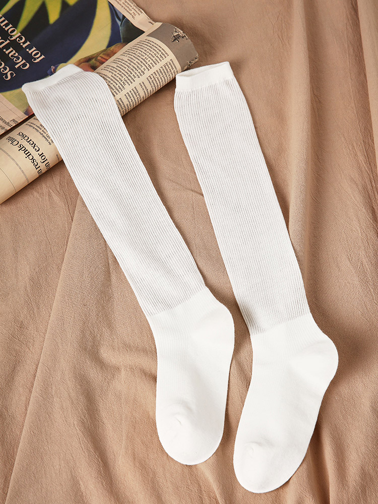 LL Socks Women White Knee High Socks Islands and Clouds Vertical Striped Thin Socks 1 Pairs