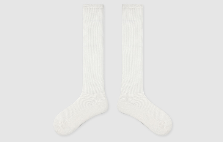 LL Socks Women White Knee High Socks Islands and Clouds Vertical Striped Thin Socks 1 Pairs