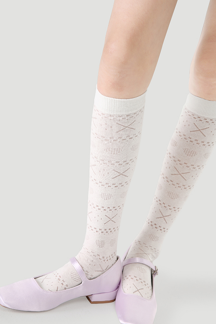 LL Socks Women White Knee High Socks Smoke Trees of Jiuzhou Solid Color love Socks 1 Pairs