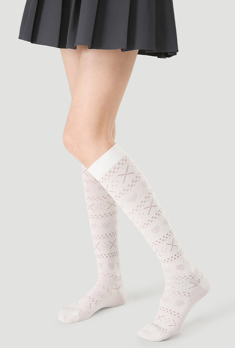 LL Socks Women White Knee High Socks Smoke Trees of Jiuzhou Solid Color love Socks 1 Pairs