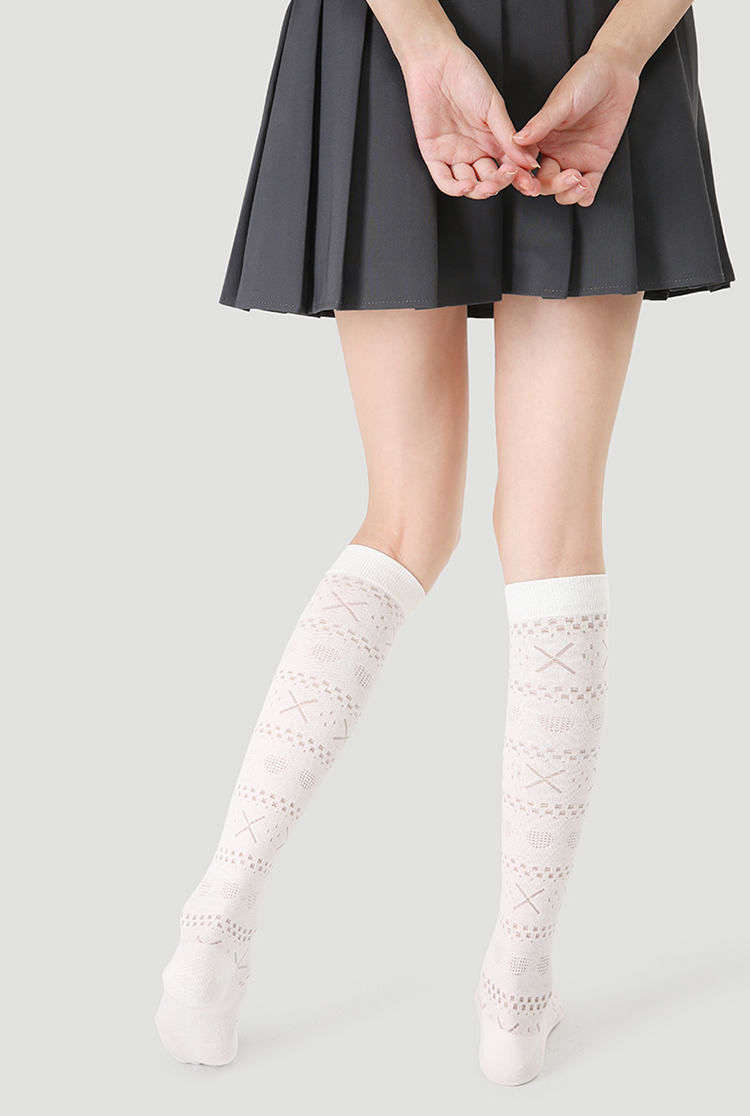 LL Socks Women White Knee High Socks Smoke Trees of Jiuzhou Solid Color love Socks 1 Pairs