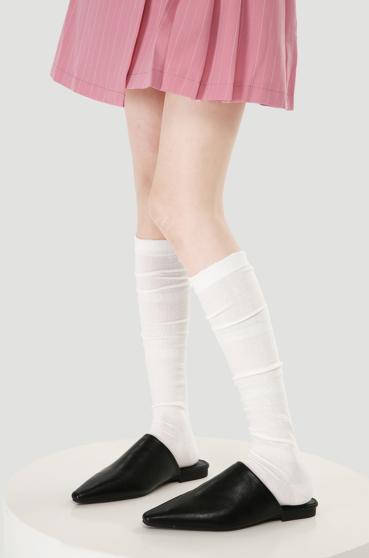 LL Socks Women White Knee High Socks White Tea Folds White Knee High Socks 1 Pairs