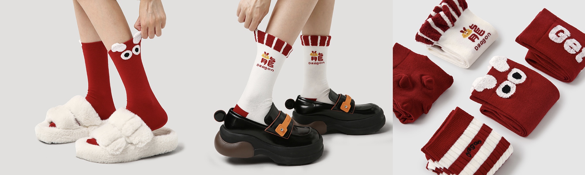 Discover Unique Style with LL Socks: Happy Dragon Red Animal Socks