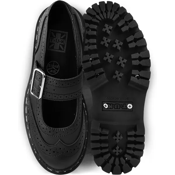 T.U.K. Black TUKskin™ Double Decker Mary Jane Shoes for Women, Round Toe Ankle Strap Platform Chunky Heel