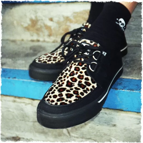 T.U.K. Leopard Creeper Sneaker Shoes for Women and Men, D Ring Lace Up Shoes