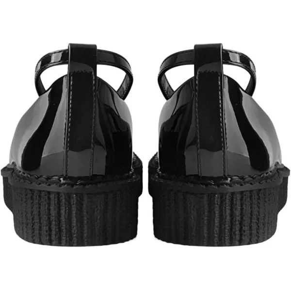 T.U.K. Shoes Black Hologram Pointed Ballet Ankle Strap Creeper Sneaker Flats for Women