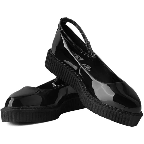T.U.K. Shoes Black Hologram Pointed Ballet Ankle Strap Creeper Sneaker Flats for Women