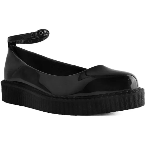 T.U.K. Shoes Black Hologram Pointed Ballet Ankle Strap Creeper Sneaker Flats for Women
