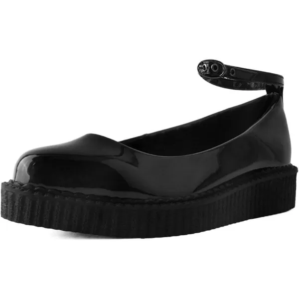 T.U.K. Shoes Black Hologram Pointed Ballet Ankle Strap Creeper Sneaker Flats for Women