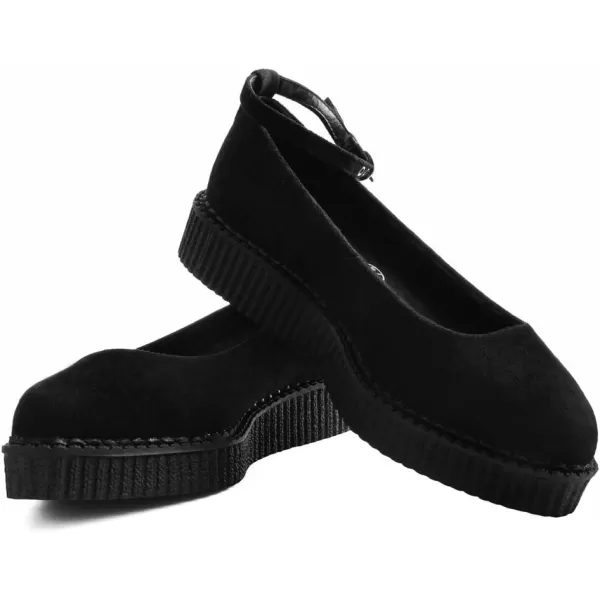 T.U.K. Shoes Black Pointed Ballet Ankle Strap Creeper Sneaker Flats for Women