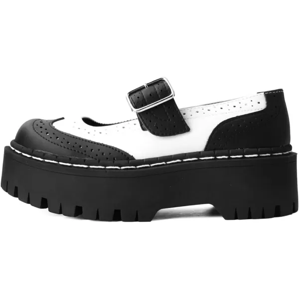 T.U.K. Shoes Black/White TUKskin™ Double Decker Mary Jane Shoes for Women, Round Toe Ankle Strap Platform Chunky Heel Gothic vintage Oxford Dress