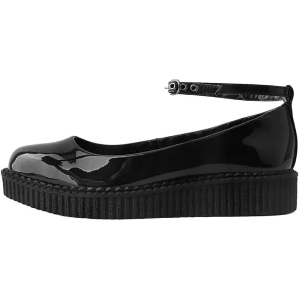 T.U.K. Shoes Black Hologram Pointed Ballet Ankle Strap Creeper Sneaker Flats for Women