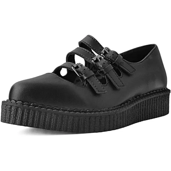 T.U.K. Shoes Black TUKskin Pointed 3-Strap Ankle Round Toe Oxford Sneaker Flats Mary Janes for Women