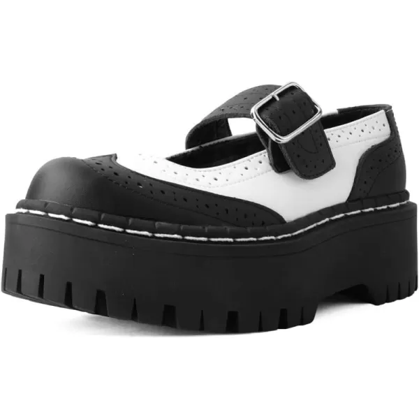 T.U.K. Shoes Black/White TUKskin™ Double Decker Mary Jane Shoes for Women, Round Toe Ankle Strap Platform Chunky Heel Gothic vintage Oxford Dress