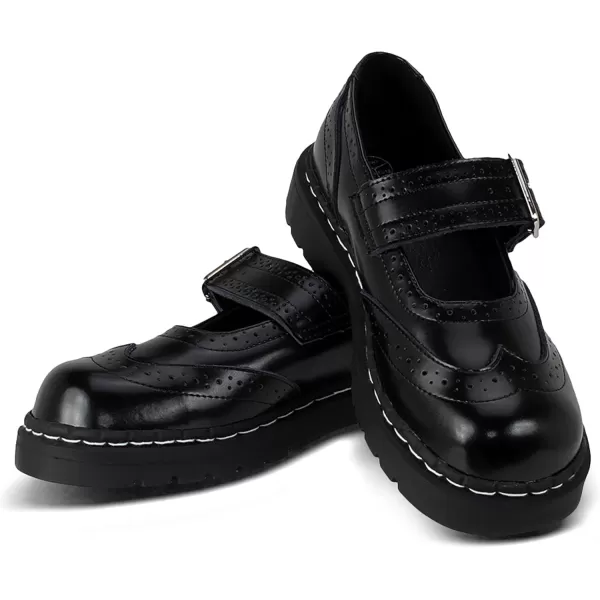 T.U.K. Leather Brogue Mary Janes Shoes for Women, Round Toe Ankle Strap Oxford Dress Shoes