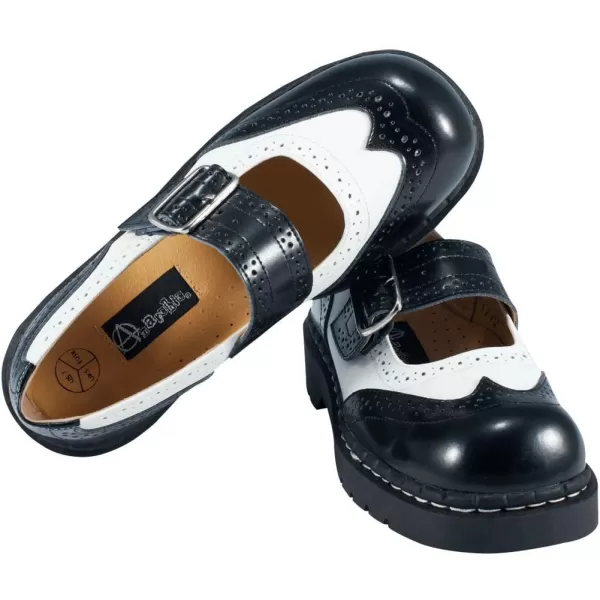 T.U.K. Leather Brogue Mary Janes Shoes for Women, Round Toe Ankle Strap Oxford Dress Shoes