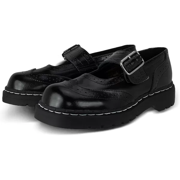 T.U.K. Leather Brogue Mary Janes Shoes for Women, Round Toe Ankle Strap Oxford Dress Shoes