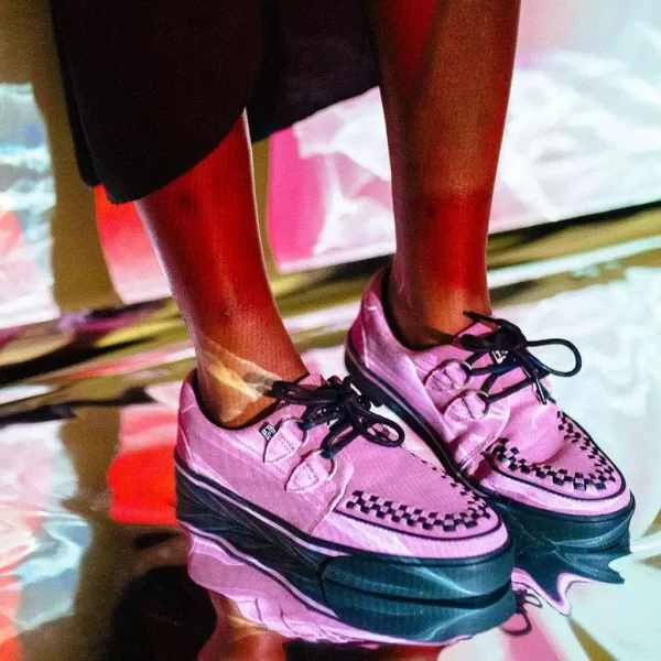 T.U.K. Leather Creeper Sneaker Shoes for Men and Women - Puck, Goth and Rocker Style Leather Suede Lace Up Shoes, Pink Suede, 37/38 EU