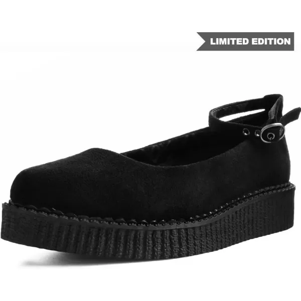 T.U.K. Shoes Black Pointed Ballet Ankle Strap Creeper Sneaker Flats for Women | US Women 7