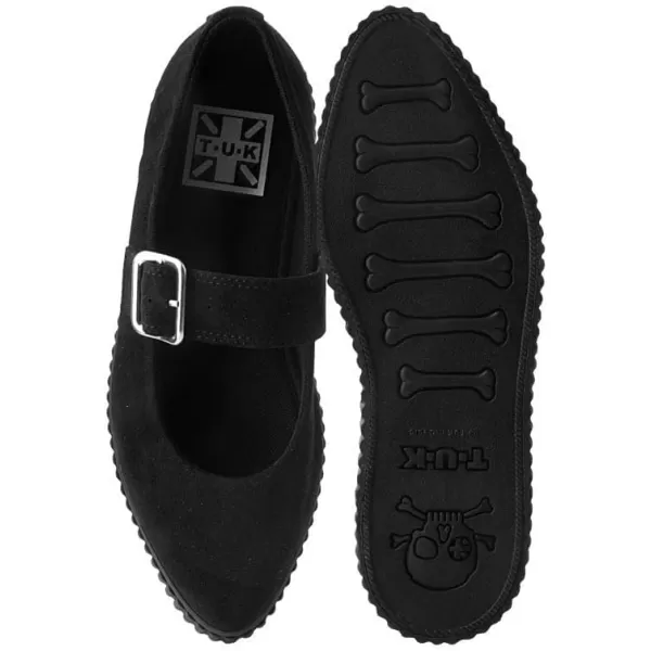 T.U.K. Shoes Black Vegan Faux Suede Pointed Buckle Strap Mary Janes for Women | US Women 8