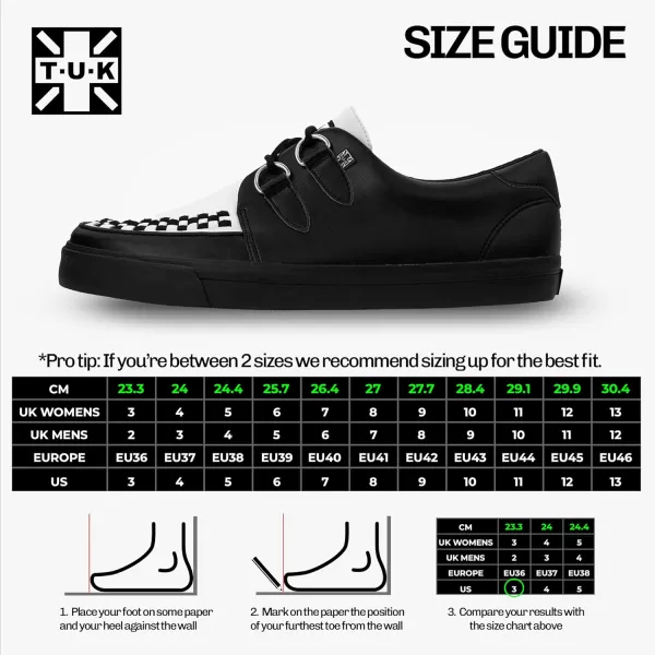 TUK Shoes Black/White Leather Creeper Sneaker Shoes for Women and Men, D Ring Lace Up Shoes | US Women 14 / Men 12