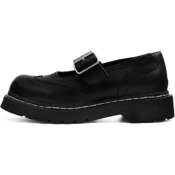 imageTUK Shoes Vegan TUKskin Brogue Mary Janes Shoes for Women Round Toe Ankle Strap Oxford Dress ShoesBlack