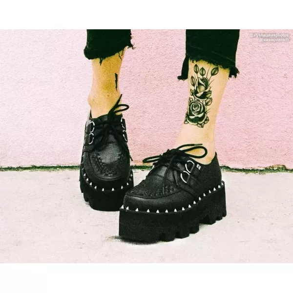 imageTUK Shoes A9469 UnisexAdult Platforms Black Faux Leather Dino Lug Sole CreeperBlack