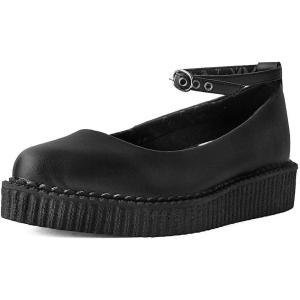 imageTUK Shoes Black TUKSkin Vegan Pointed Ballet Ankle Strap Creeper Sneaker Mary Janes for WomenBlack