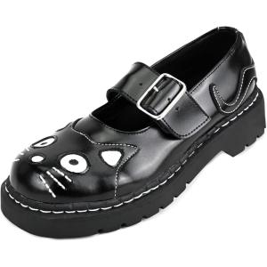 imageTUK Kitty Cat Mary Janes Shoes for Women Round Toe Ankle Strap Oxford ShoesBlack